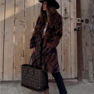 Sienna Brown Tiger Faux Fur Coat - black and brown